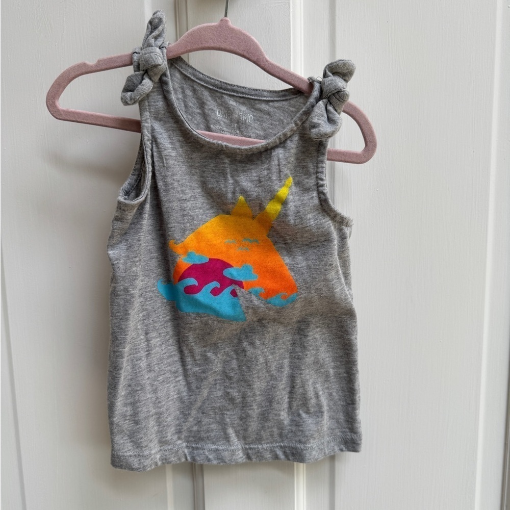 NWOT Okie Dokie 3T Girls Gray and Orange Unicorn Sunset Ocean Tank Top Shirt